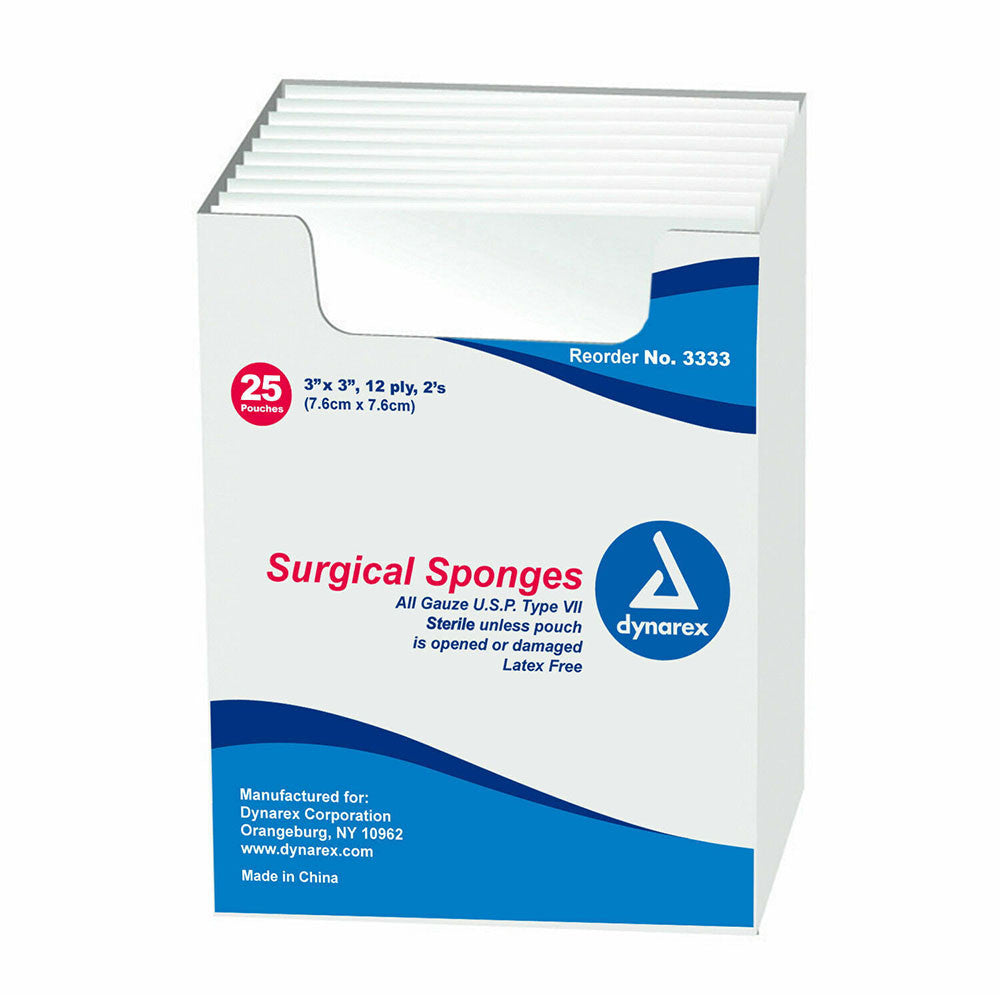 Standard Gauze Sponges Sterile - 3 Inches X 3 Inches - 12 Ply - 2S - 25 Ea